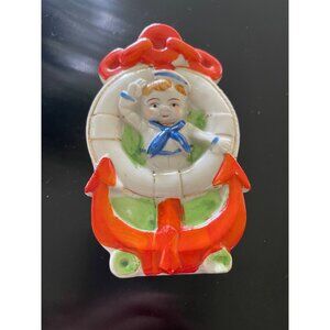 Wall Pocket Sailor boy in Blue and White China Bright Red Anchor